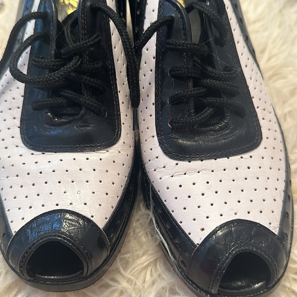 EUC Re-Mix Vintage Spectator Tuxedo Black-and-White Peep-Toe '40s Wedge … - Picture 3 of 8